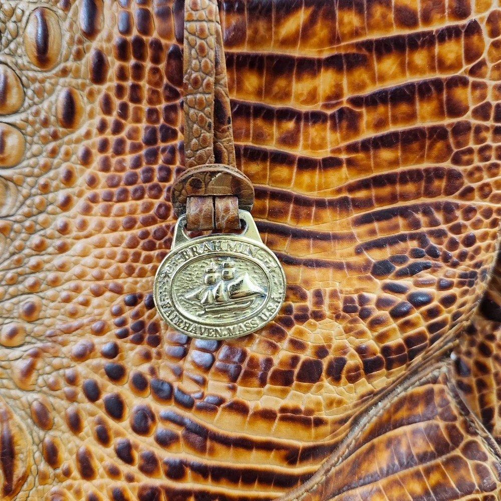 Brahmin Vtg Brown Croc- Embossed Stacy Satchel Leather Handbag Crossbody Bag - Picture 9 of 12